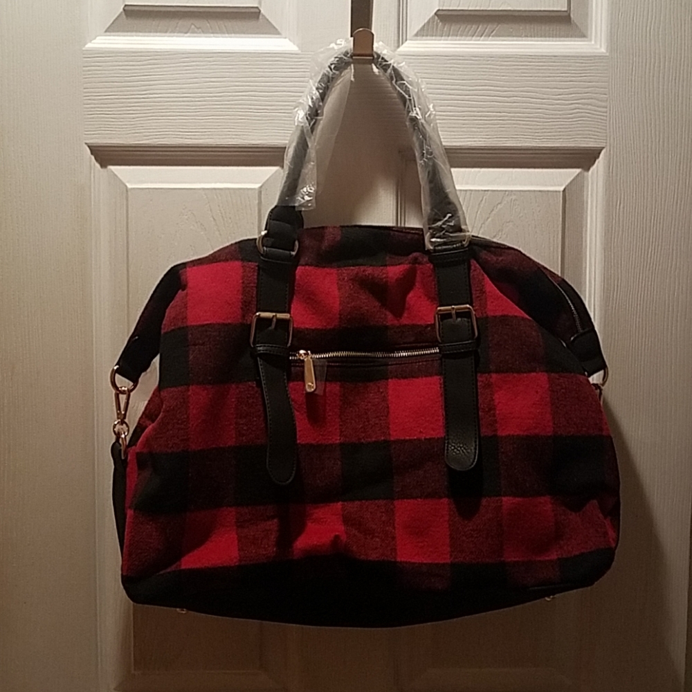 Plaid overnight bag